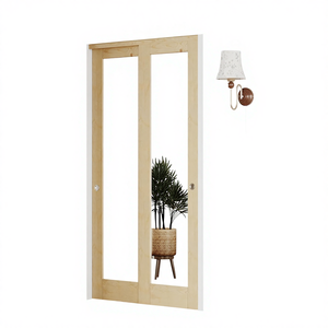 Portes de placard miroir intérieures postmodernes en fibre de verre, 2 panneaux coulissants, ouverture 1 vitre, quincaillerie, rail de guidage au <span class=keywords><strong>sol</strong></span>, armoire en bois massif - Product Image 1