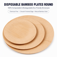 Assiette ronde en bambou jetable avec logo personnalisé, 7 pouces (18 cm), vaisselle en bambou naturel pour mariage, fête, restauration, vente en gros