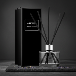 Aikun MOQ30pcs200ml Diffuseur de parfum d'ambiance à bâtonnets en verre noir, avec logo personnalisable, boîte haute, parfum longue durée, pour boutique de cadeaux - Product Image 1