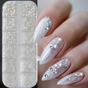 12 Rejillas de Perlas Blancas Mixtas para Uñas, Abalorios 3D Redondos/Semicirculares, Cuentas de Perlas, Diamantes de Imitación para Uñas, Accesorios de Manicura, Piezas DIY Y7%6K - Product Image 5