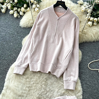 Ensemble 2 pièces pour femmes, pull décontracté à manches longues et col zippé, pantalon large à taille haute, pour l'automne