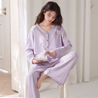 Ensemble de pyjama en tricot gaufré pour femmes, boutons en forme de cœur, manches longues, vêtements de nuit en coton, décontracté, ample, printemps et automne, nouvelle tenue de nuit