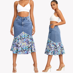 <span class=keywords><strong>Jupe</strong></span> sirène en jean bleu clair taille haute 2026 pour femme, <span class=keywords><strong>jupe</strong></span> <span class=keywords><strong>longue</strong></span> en jean patchwork à imprimé graphique, <span class=keywords><strong>jupe</strong></span> moulante en jean queue de poisson - Product Image 1