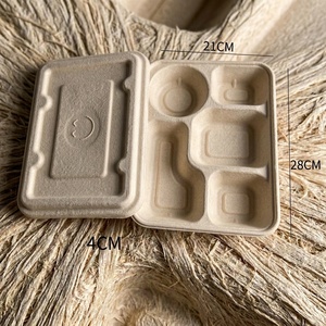 Boîte alimentaire jetable multi-compartiments en bagasse de canne à sucre biodégradable et compostable pour plats à emporter, sushis et frites - Product Image 1