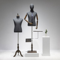 Mannequin Homme Grande Taille pour Vitrine, Mannequin de Présentation pour Veste, Bras Flexibles en Bois, Demi-Corps Supérieur en Lin Noir, Mannequin Masculin pour Costume