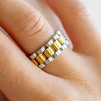 Bagues de mariage Y2K haut de gamme en acier inoxydable 316 plaqué or 18 carats, style punk, forme cœur, or et argent, inaltérables Hanhao