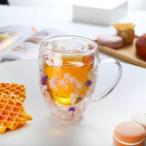 39 ans de vente d'usine Tasse à café en verre Nouvelle tasse à thé en verre à double paroi de style fleur préservée