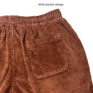 กางเกงขาสั้นผ้าลูกฟูกสำหรับผู้ชายกางเกงขาสั้นผ้าลูกฟูกเอวยางยืดมีกระเป๋าผ้าฝ้ายหลวมสบายออกแบบได้ตามต้องการ - Product Image 4