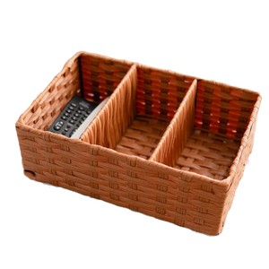 Rattan Storage Basket 3 Compartment Rectangle Eco Friendly Living Room Desktop Organizer - Product Image 5