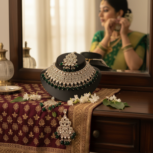 Trending Fancy Collection Gold Plated Kundan & Pearl with Green Stone Necklace <b>Set</b> For Women Wear Jewelry <b>Set</b> - Product Image 2