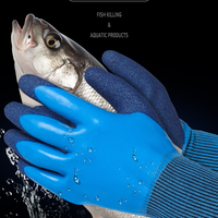 Gants en latex bleu de longueur poignet avec revers en tricot côtelé élastique, paume enduite imperméable et antidérapante pour usage industriel