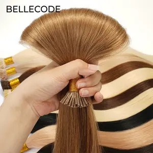 Doble dibujado ruso humano queratina itip extensiones de cabello humano Remy cabello brasileño i tip extensiones de cabello humano