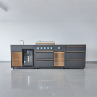 Îlot de cuisine extérieur modulaire complet avec barbecue, évier, réfrigérateur, tiroirs multi-niveaux et ensemble d'armoires de cuisson mobiles pour les fêtes barbecue