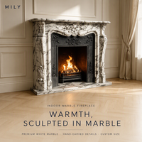 Cheminée en marbre Calacatta Viola sculptée à la main, style européen classique personnalisé pour la décoration de hall de villa