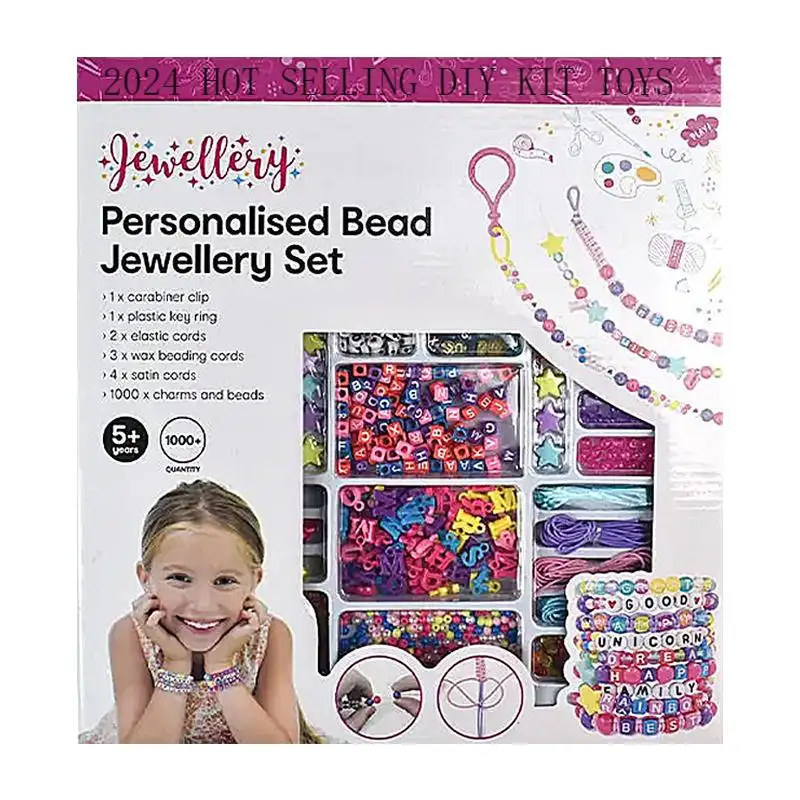 2024 OEM niñas conjunto de joyas de cuentas personalizadas cuentas para niños Diy Kit colorido pulsera suelta Collar Cuentas fabricación de joyas Juguetes