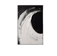 Peinture à l'huile sur toile moderne à la main Texture lourde art abstrait noir et blanc décoration murale art