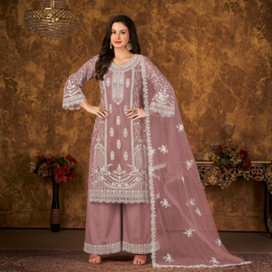 Dhwaja Export - Ensemble Plazzo Semi-Couture en Tissu Brodé - Product Image 1