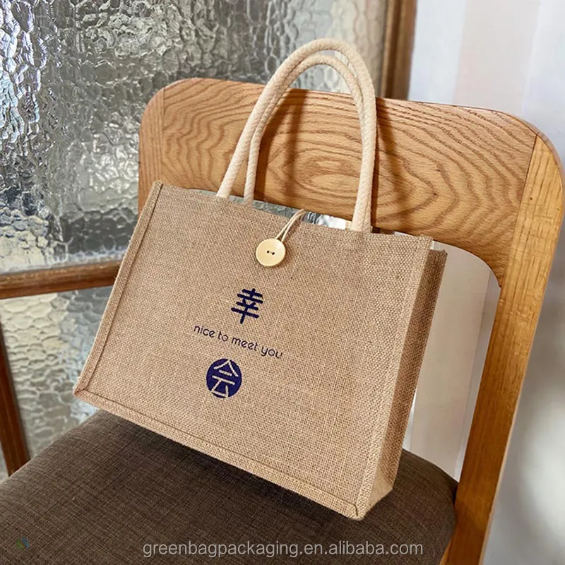 Jute Tas Met Bamboe Handvat Tote Strand Kleine Custom Zwarte Tassen Voor Flessen Kruidenierswinkel Groothandel Suiker Verpakking Houten Geschenk