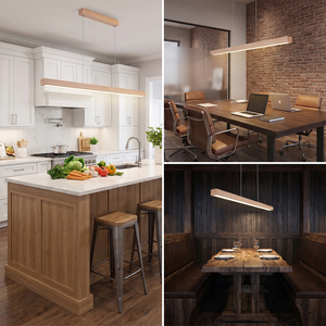 Lampes suspendues pour salon en bois <span class=keywords><strong>de</strong></span> chêne avec télécommande, température <span class=keywords><strong>de</strong></span> couleur réglable et variateur <span class=keywords><strong>d</strong></span>'intensité - Product Image 2
