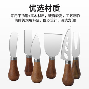 Stainless Steel Cheese Knife Set Acacia Wood Handle 6 Piece Durable Kitchen Tools For Cheese Butter Pizza Serving - Product Image 4