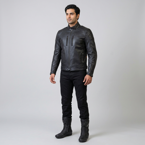 Black <b>Leather</b> Classic Motorcycle <b>Jacket</b> Motorcycle <b>Leather</b> <b>Jacket</b> with Padding <b>Leather</b> Motorcycle Riding <b>jacket</b> for <b>men</b> - Product Image 1