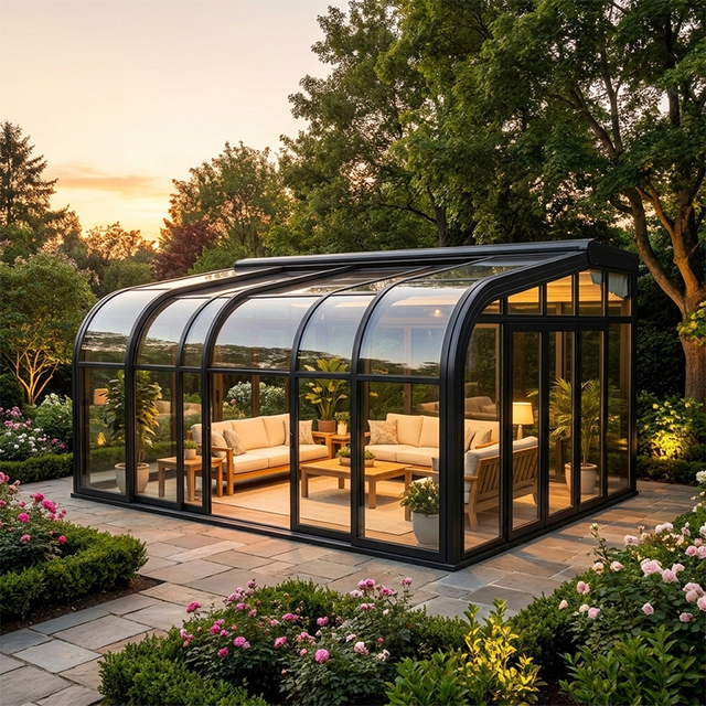 Panoramic Tempered Glass Sunroom Modular Aluminium Canopy with UV Protection Easy DIY Assembly for Villa Rooftop Lounge