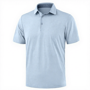 Polo à manches courtes bleu clair uni pour homme, décontracté, respirant, en coton tricoté, coupe classique - Product Image 1