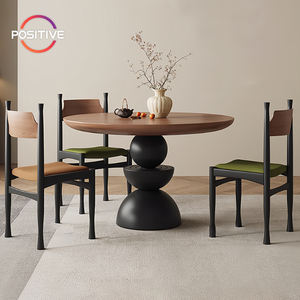 Mesa de Comedor Redonda de Madera Maciza Vintage, Mesa de Comedor Redonda Pequeña de Diseño de Estilo Antiguo, Color Nogal, para el Hogar, para el 2017 - Product Image 1