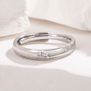 Anillos de Pareja Plateados en Platino, Anillo de Joyería para Pareja con Corazón de Circonita Rosa, Anillos Ajustables para Mujer y Hombre, Joyería de Boda - Product Image 5