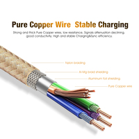60W Tipo-c USB 3ft 6ft Cable de carga rápida Nylon trenzado 5Gbps Transferencia de datos de súper velocidad 180 grados
