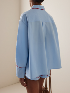 Set <span class=keywords><strong>Pigiama</strong></span> da <span class=keywords><strong>Donna</strong></span> in <span class=keywords><strong>Cotone</strong></span> Popeline di Alta Qualità, Camicia a Maniche Lunghe con Scollo a V e <span class=keywords><strong>Pantaloncini</strong></span> con Elastico in Vita, Set <span class=keywords><strong>Pigiama</strong></span> a 2 Pezzi con Bordi a Contrasto - Product Image 2