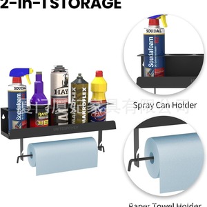 Bottle And Jar Storage <b>Rack</b> Black Wall Mounted Shelf With Toilet Paper Holder Multi Function <b>Kitchen</b> Organizer 6-7.9in Height - Product Image 2