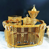 Ensemble d'encensoirs en métal doré avec plateau en cristal, décoration de table de luxe pour la maison et les mariages