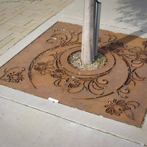 Grille d'arbre artistique Art Déco en acier Corten avec motif en spirale, imperméable et résistante aux intempéries, ornement extérieur - Product Image 1