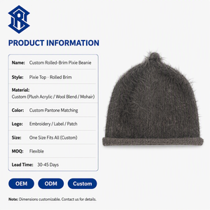 Bonnet d'hiver en mohair tricoté avec bord roulé, logo personnalisé OEM/ODM, broderie 3D, idéal pour les voyages - Product Image 6