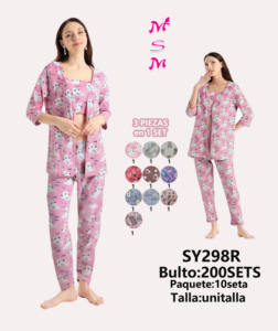 Sy298r Set pigiama in pile da donna con maniche a tre quarti, stampa con motivo animale, morbido pigiama invernale a lunghezza intera a vita media - Product Image 3