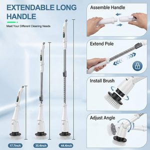 Brosse de nettoyage électrique rechargeable, nettoyeur sans fil à 3 vitesses réglables avec lumière LED et 7 têtes de brosse remplaçables - Product Image 4