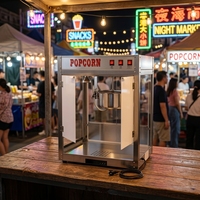 Machine à Popcorn Commerciale Robuste avec Verre Trempé et Cuve Antiadhésive Rouge Vintage