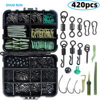ZHUO RUN Kit d'accessoires de pêche à la carpe de style européen 420 pièces avec mousquetons en acier et PVC et plombs pivotants