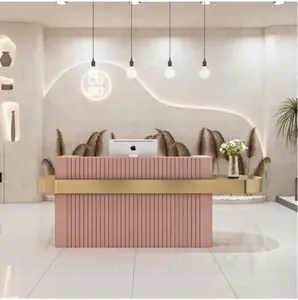 Bar Spa Klinik Indah Warna Kustom Resepsionis Meja Depan Meja Kecantikan Sudut Pink Emas Kecil Meja Depan Penerimaan Salon Kecantikan