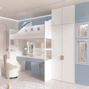 Precioso juego de muebles de madera ecológicos para dormitorio infantil con decoración de oso, litera ajustable y extensible con forma de barco y armario integrado. - Product Image 2