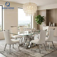 Ensemble de table à manger moderne en acier inoxydable avec cadre doré, meubles de luxe pour la salle à manger
