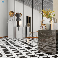 Carreaux de sol mats classiques noir et blanc à motifs floraux de qualité supérieure 800x800mm pour entrée, couloir, utilisation en pièce avec surface antidérapante