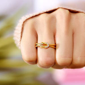 RFJEWEL Systerly amour carré noeud anneau cadeau de bague d'amitié durable laiton CZ anneau réglable - Product Image 3