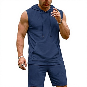 OEM Manufactured Custom Logo Men's Sleeveless Summer Tracksuit Hooded Tanks Tops Sweatsuit 2 Piece Casual Sports Shorts Set - Product Image 4