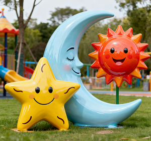 Set di Sculture in Resina FRP Fantasiose con Temi di Sole, Luna, Stelle, Musica e Amore per Decorazione Giardino e Aree Gioco per Bambini - Product Image 2