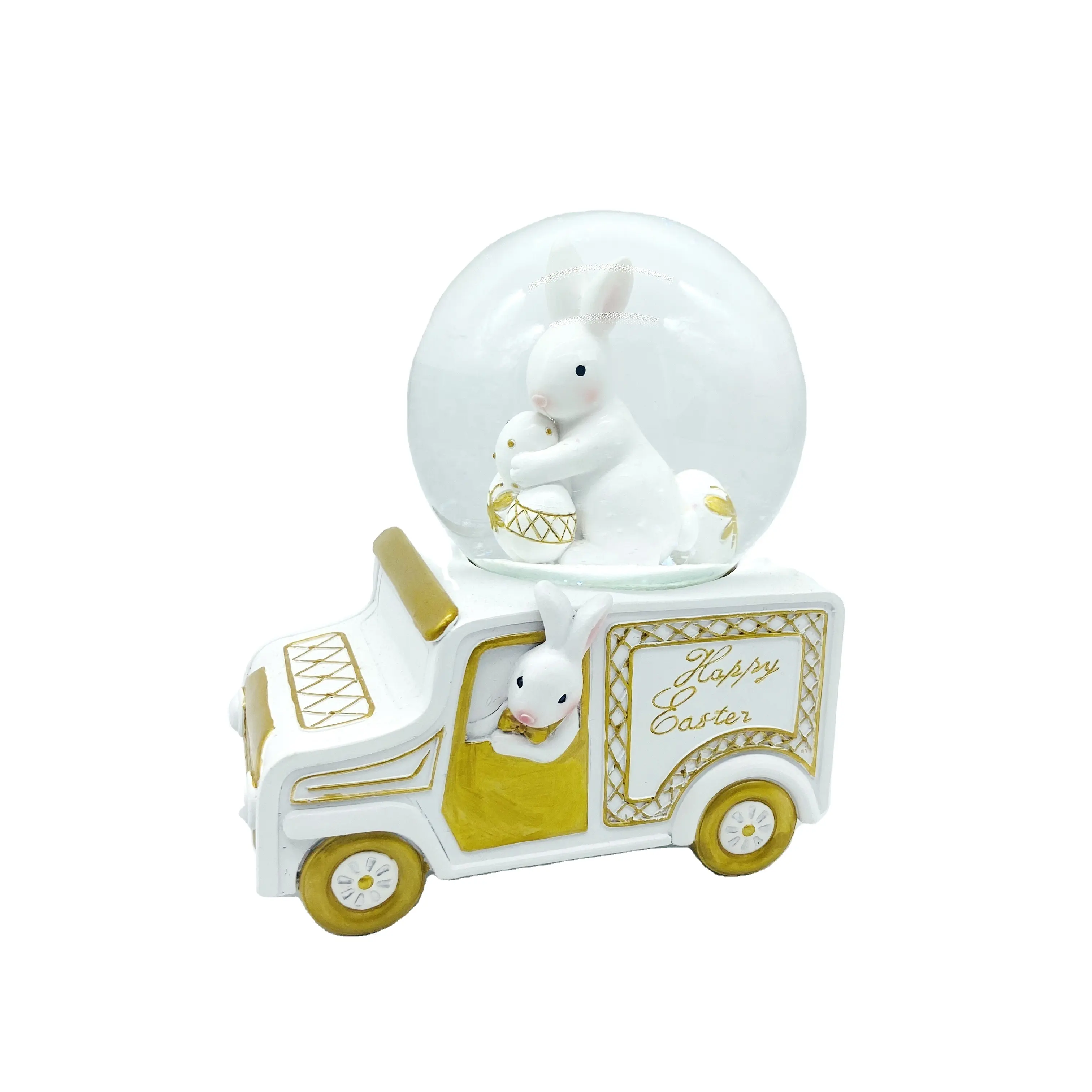 2021 Thiết Kế Mới Hiện Đại Kawaii Đảng Trang Trí Nhựa Thủ Công Mỹ Nghệ Xe 120MM Happy Easter Bunny Quả Cầu Tuyết