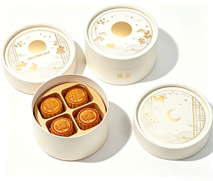 Boîte à gâteaux de lune ronde avec motif lapin en feuille d'or, emballage en tube de papier - Product Image 3