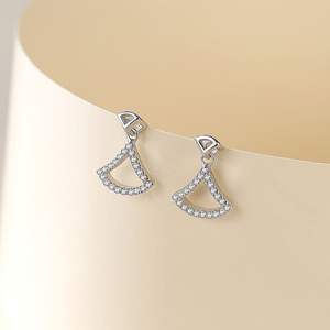 ต่างหูทรงกระโปรงรูปพัดประดับเซอร์โคเนียทรงกลมเงินแท้ S925 รุ่นทองแดงปรับแต่งได้ - สินค้าสำหรับผู้หญิงโดยเฉพาะ - Product Image 3