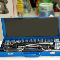 Boîte à outils en fer en gros, douilles de 1/2 pouce, 24 pièces, ensemble d'outils de réparation automobile, douilles, clés à douilles